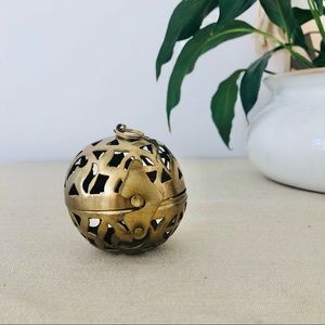 Vintage Bronze Brass Christmas Ornament Circular Basket Globe with Clasp